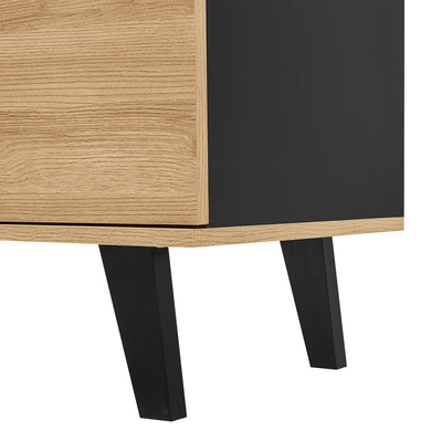 Meuble TV Design Moderne Bois Naturel et Noir avec Rangement Polyvalent VRAASTRIK
