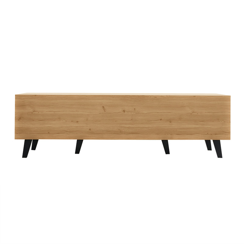 Meuble TV Design Moderne Bois Naturel et Noir avec Rangement Polyvalent VRAASTRIK