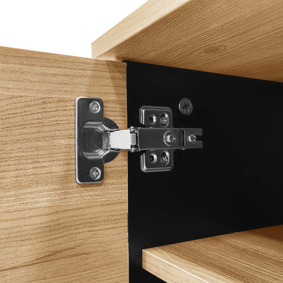Meuble TV Design Moderne Bois Naturel et Noir avec Rangement Polyvalent VRAASTRIK