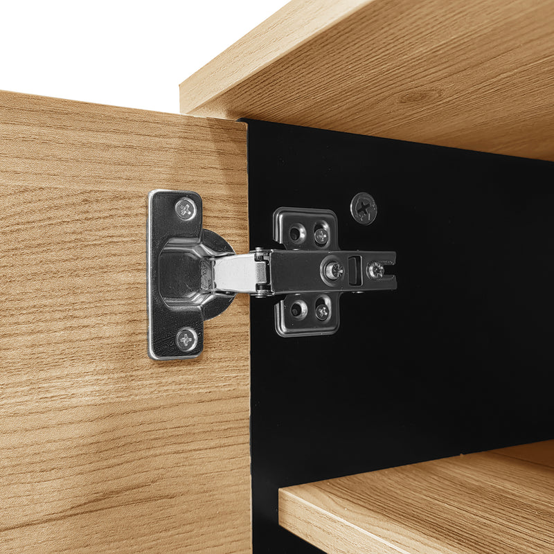 Meuble TV Design Moderne Bois Naturel et Noir avec Rangement Polyvalent VRAASTRIK