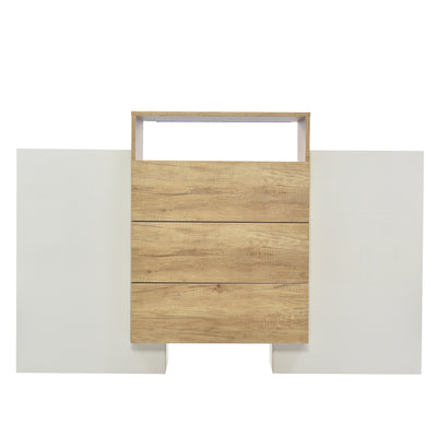 Buffet Contemporain Blanc Brillant et Bois Naturel avec LED Multicolores et Rangement Modulaire VRASUK