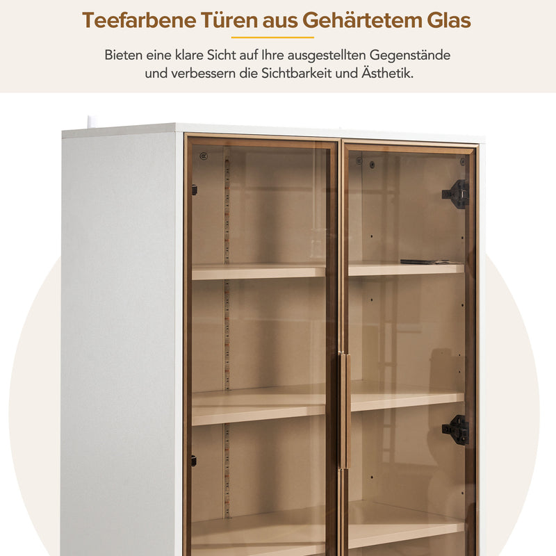 Vitrine Blanche Élégante avec Portes en Verre Teinté, LED 16 Couleurs et Pieds Dorés VRETONS