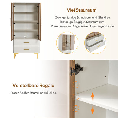 Vitrine Blanche Élégante avec Portes en Verre Teinté, LED 16 Couleurs et Pieds Dorés VRETONS