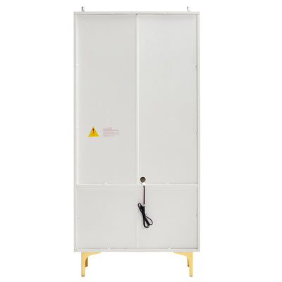 Vitrine Blanche Élégante avec Portes en Verre Teinté, LED 16 Couleurs et Pieds Dorés VRETONS