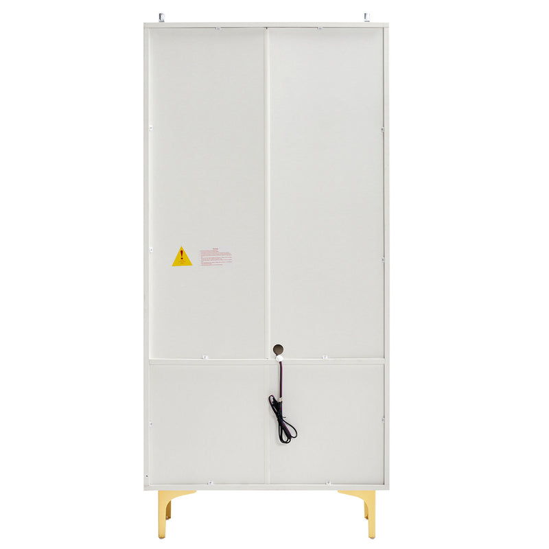 Vitrine Blanche Élégante avec Portes en Verre Teinté, LED 16 Couleurs et Pieds Dorés VRETONS