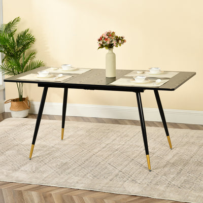 Rectangular extendable dining table black wood effect Scandinavian style gold dot legs 120-160 WHALEN DARK WOOD STRETCH TABLE BG
