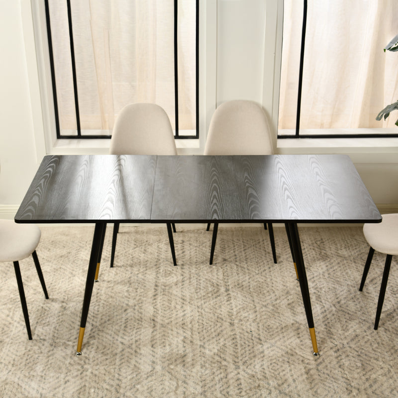 Rectangular extendable dining table black wood effect Scandinavian style gold dot legs 120-160 WHALEN DARK WOOD STRETCH TABLE BG