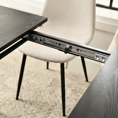 Rectangular extendable dining table black wood effect Scandinavian style gold dot legs 120-160 WHALEN DARK WOOD STRETCH TABLE BG