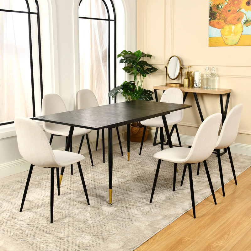 Rectangular extendable dining table black wood effect Scandinavian style gold dot legs 120-160 WHALEN DARK WOOD STRETCH TABLE BG