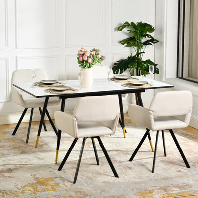 White marble effect Scandinavian style rectangular extendable dining table with black legs 120-160 WHALEN WHITE MARBLE STRETCH TABLE BG