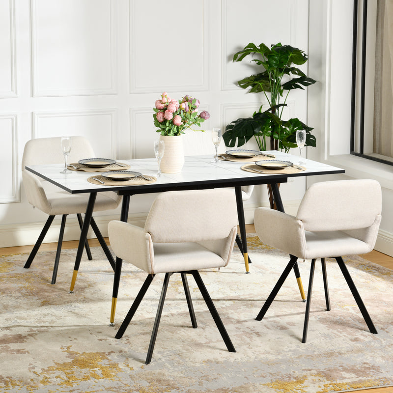 White marble effect Scandinavian style rectangular extendable dining table with black legs 120-160 WHALEN WHITE MARBLE STRETCH TABLE BG