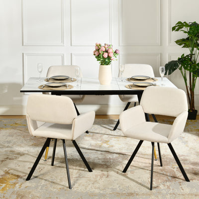 White marble effect Scandinavian style rectangular extendable dining table with black legs 120-160 WHALEN WHITE MARBLE STRETCH TABLE BG