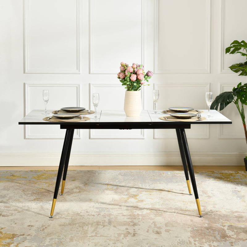 White marble effect Scandinavian style rectangular extendable dining table with black legs 120-160 WHALEN WHITE MARBLE STRETCH TABLE BG