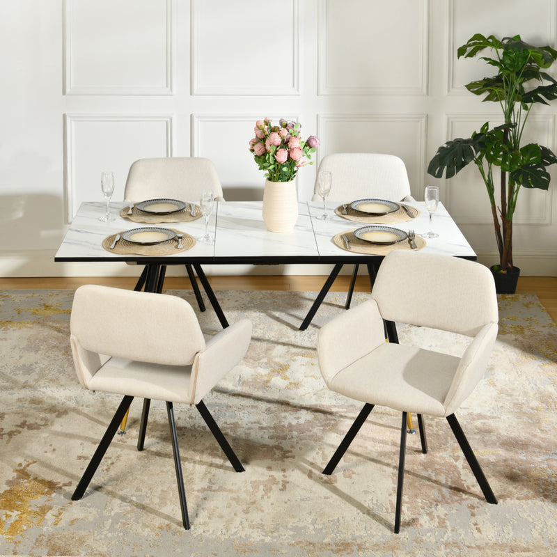 White marble effect Scandinavian style rectangular extendable dining table with black legs 120-160 WHALEN WHITE MARBLE STRETCH TABLE BG