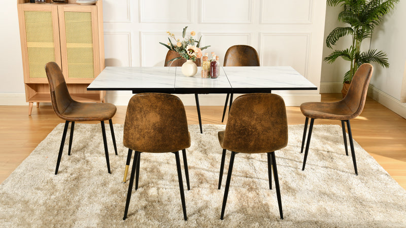 White marble effect Scandinavian style rectangular extendable dining table with black legs 120-160 WHALEN WHITE MARBLE STRETCH TABLE BG