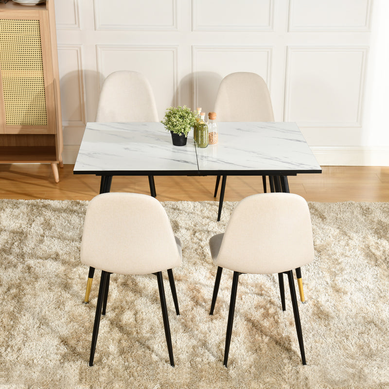 White marble effect Scandinavian style rectangular extendable dining table with black legs 120-160 WHALEN WHITE MARBLE STRETCH TABLE BG