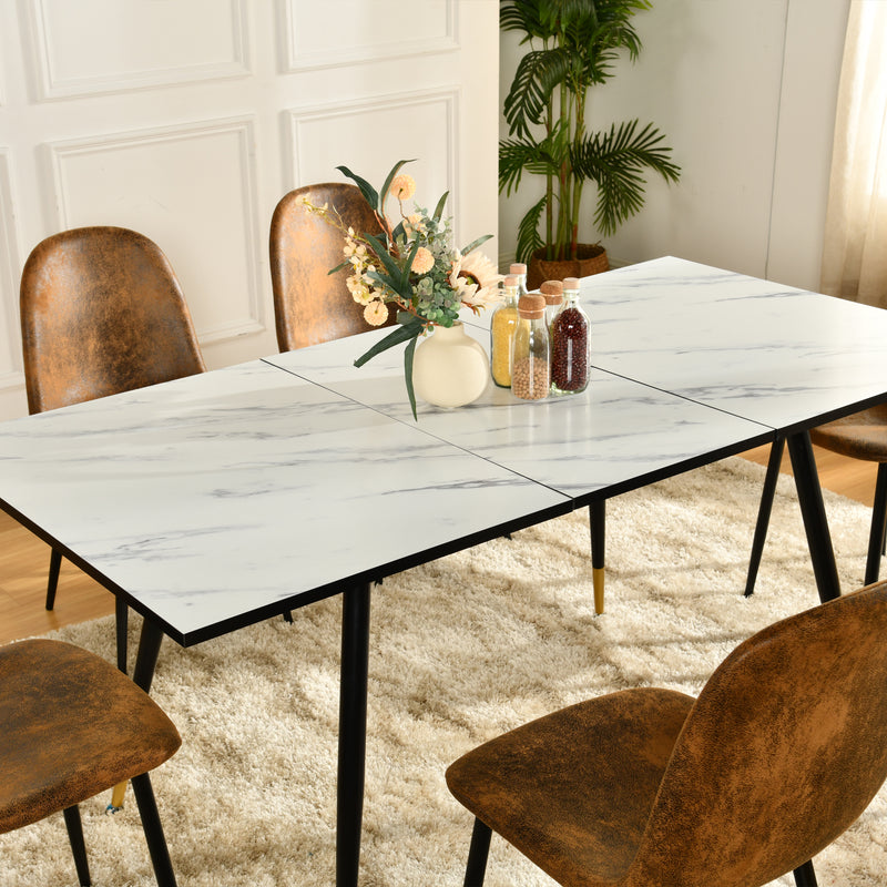 White marble effect Scandinavian style rectangular extendable dining table with black legs 120-160 WHALEN WHITE MARBLE STRETCH TABLE BG