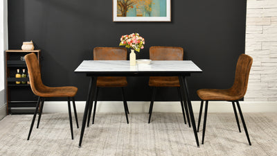 White marble effect Scandinavian style rectangular extendable dining table with black legs 120-160 WHALEN WHITE MARBLE STRETCH TABLE BLACK LEG