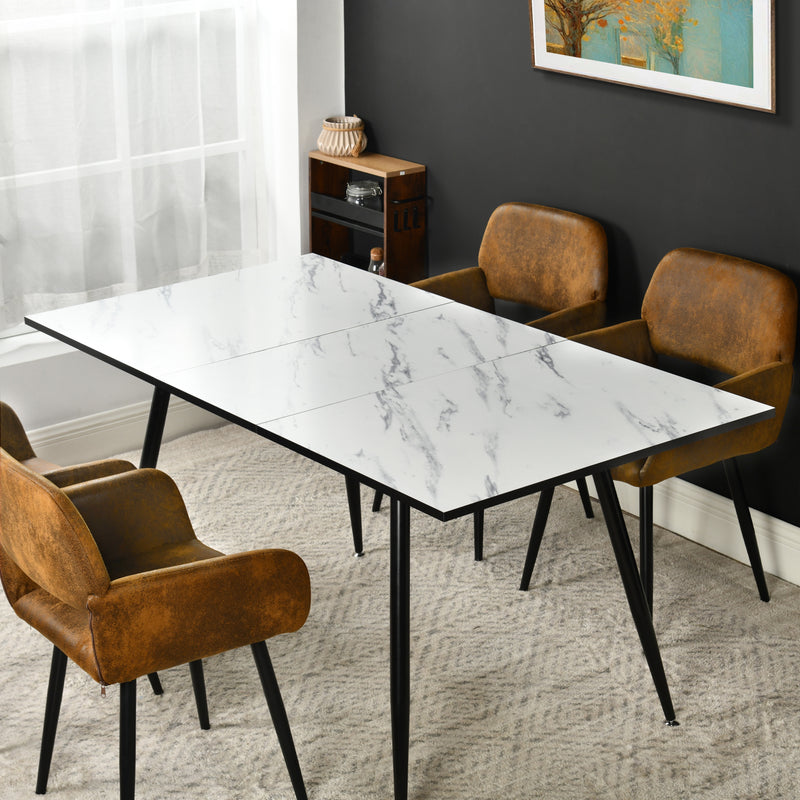White marble effect Scandinavian style rectangular extendable dining table with black legs 120-160 WHALEN WHITE MARBLE STRETCH TABLE BLACK LEG
