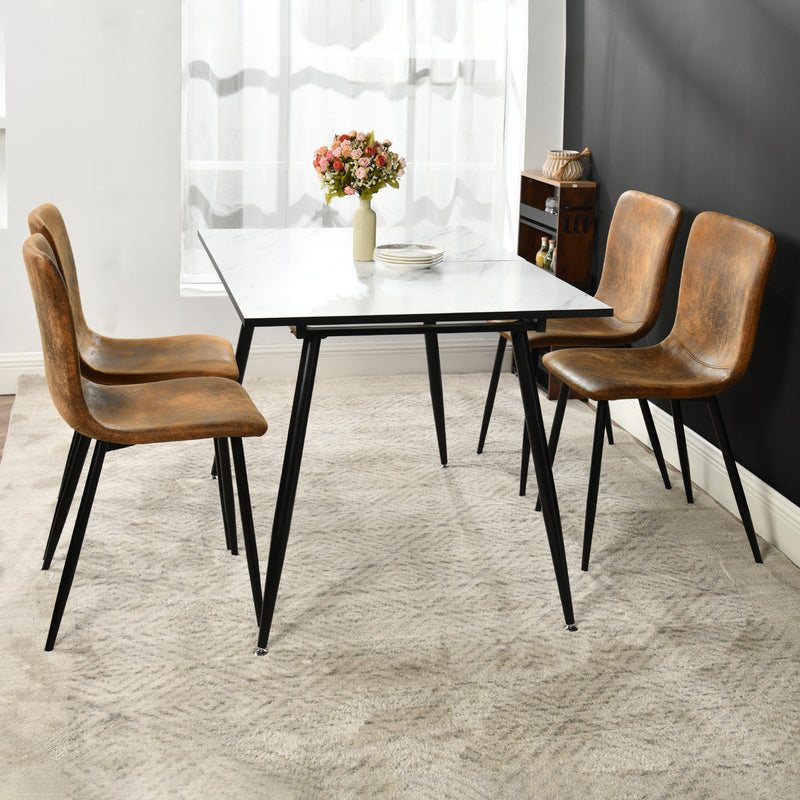 White marble effect Scandinavian style rectangular extendable dining table with black legs 120-160 WHALEN WHITE MARBLE STRETCH TABLE BLACK LEG