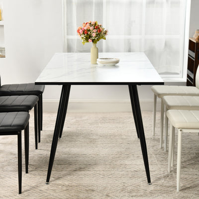 White marble effect Scandinavian style rectangular extendable dining table with black legs 120-160 WHALEN WHITE MARBLE STRETCH TABLE BLACK LEG