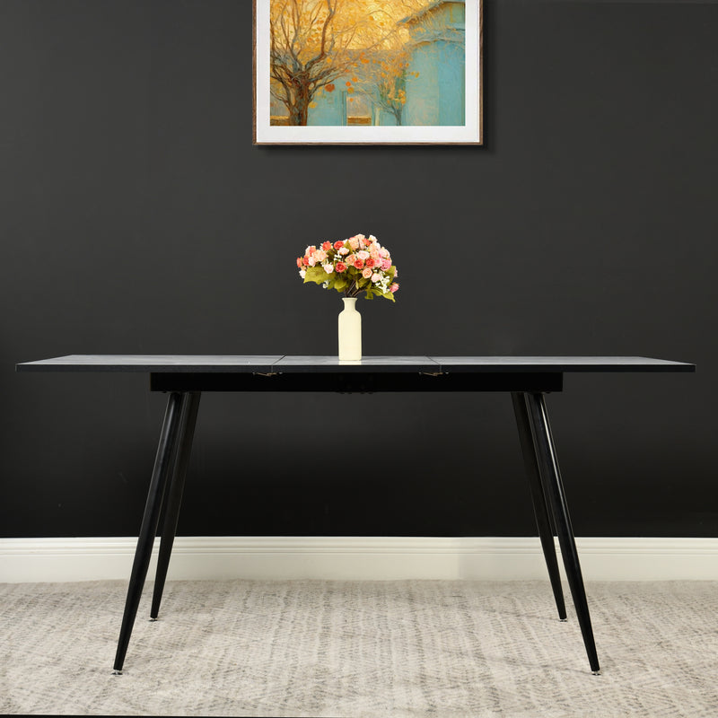 White marble effect Scandinavian style rectangular extendable dining table with black legs 120-160 WHALEN WHITE MARBLE STRETCH TABLE BLACK LEG