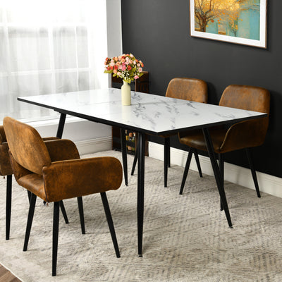 White marble effect Scandinavian style rectangular extendable dining table with black legs 120-160 WHALEN WHITE MARBLE STRETCH TABLE BLACK LEG