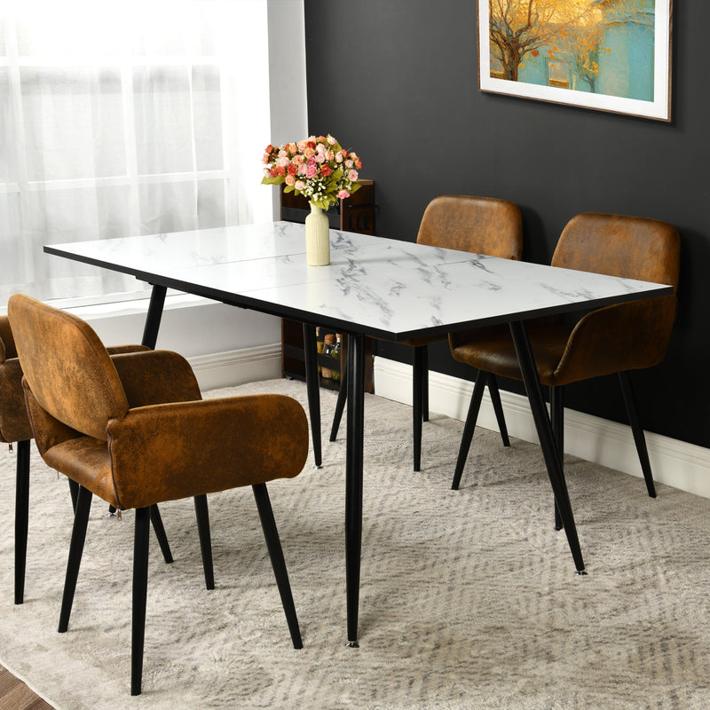 White marble effect Scandinavian style rectangular extendable dining table with black legs 120-160 WHALEN WHITE MARBLE STRETCH TABLE BLACK LEG
