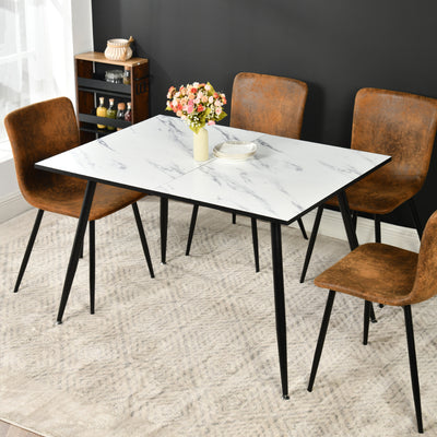 White marble effect Scandinavian style rectangular extendable dining table with black legs 120-160 WHALEN WHITE MARBLE STRETCH TABLE BLACK LEG