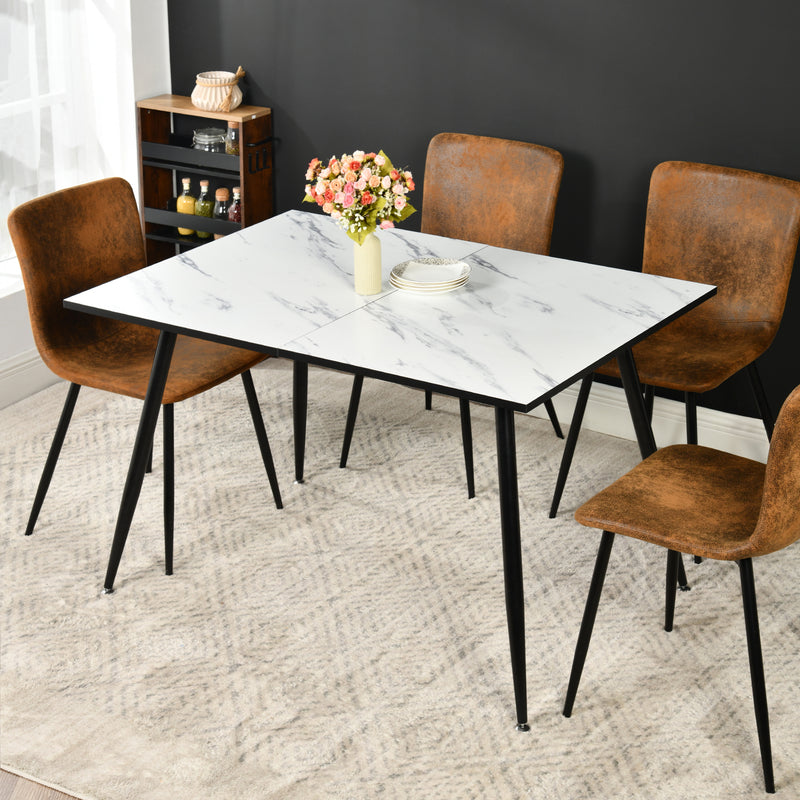 White marble effect Scandinavian style rectangular extendable dining table with black legs 120-160 WHALEN WHITE MARBLE STRETCH TABLE BLACK LEG