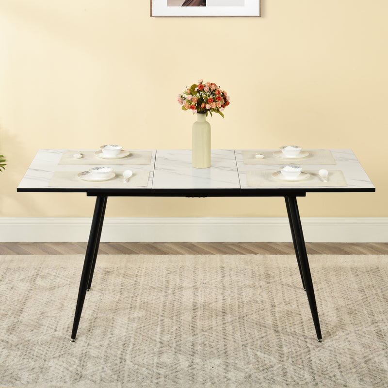 White marble effect Scandinavian style rectangular extendable dining table with black legs 120-160 WHALEN WHITE MARBLE STRETCH TABLE BLACK LEG