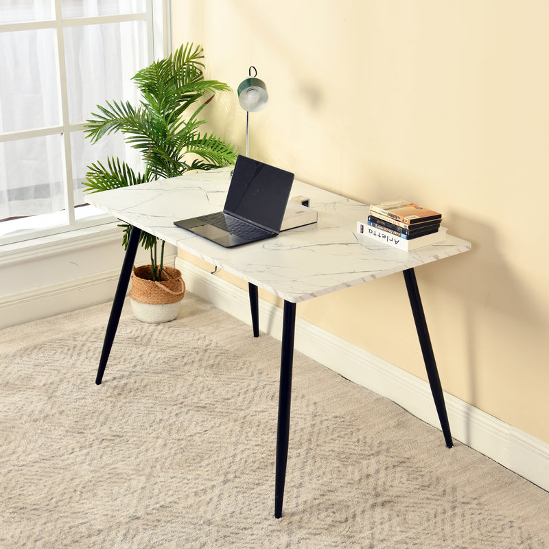 Scandinavian style rectangular white marble effect dining table 120x75cm WHALEN WHITE MARBLE TABLE 120 KD