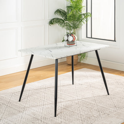 Scandinavian style rectangular white marble effect dining table 120x75cm WHALEN WHITE MARBLE TABLE 120 KD