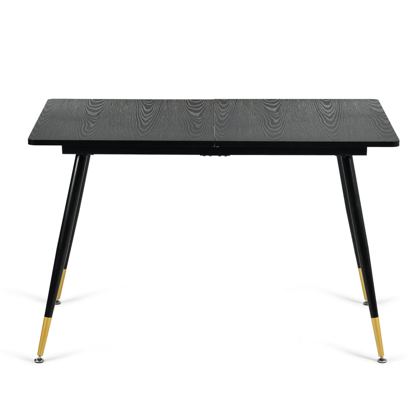 Rectangular extendable dining table black wood effect Scandinavian style gold dot legs 120-160 WHALEN DARK WOOD STRETCH TABLE BG
