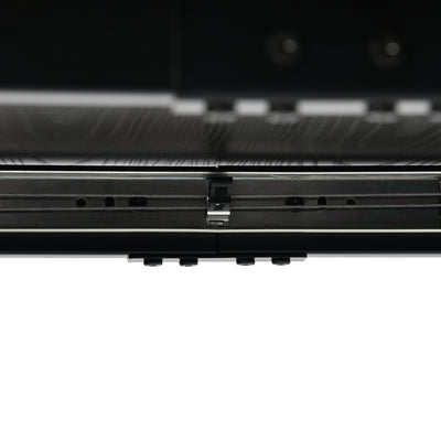 Rectangular extendable dining table black wood effect Scandinavian style gold dot legs 120-160 WHALEN DARK WOOD STRETCH TABLE BG