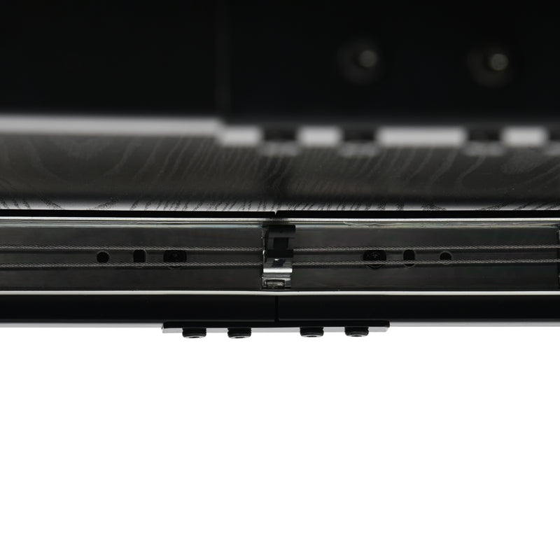 Rectangular extendable dining table black wood effect Scandinavian style gold dot legs 120-160 WHALEN DARK WOOD STRETCH TABLE BG