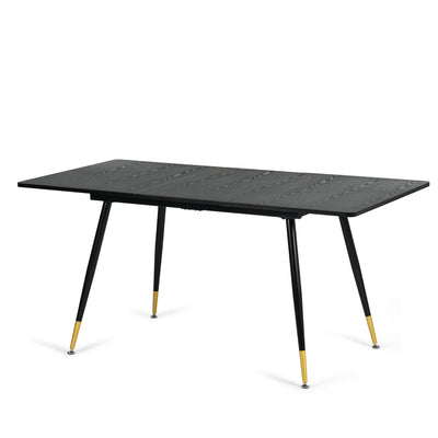 Rectangular extendable dining table black wood effect Scandinavian style gold dot legs 120-160 WHALEN DARK WOOD STRETCH TABLE BG