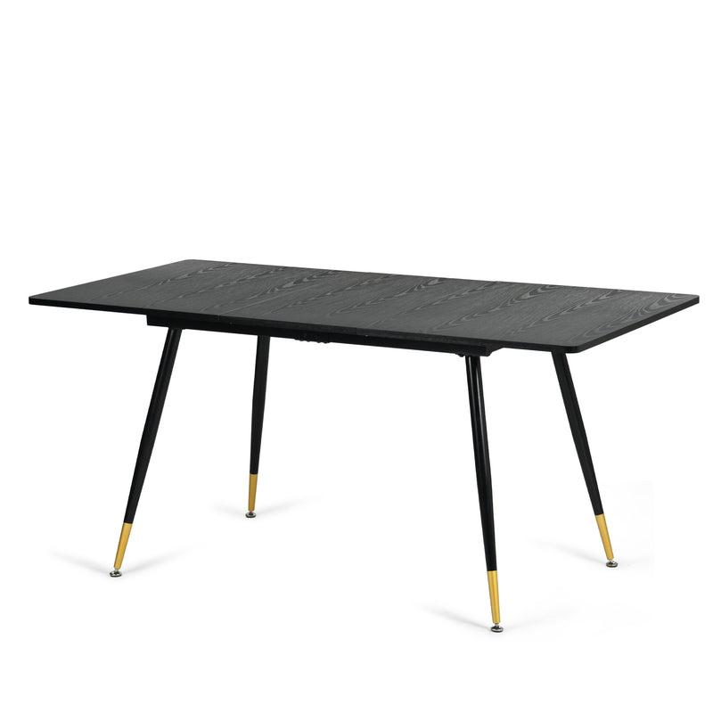 Rectangular extendable dining table black wood effect Scandinavian style gold dot legs 120-160 WHALEN DARK WOOD STRETCH TABLE BG