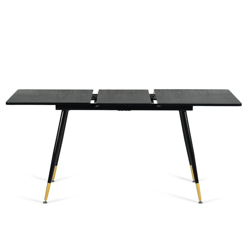 Rectangular extendable dining table black wood effect Scandinavian style gold dot legs 120-160 WHALEN DARK WOOD STRETCH TABLE BG