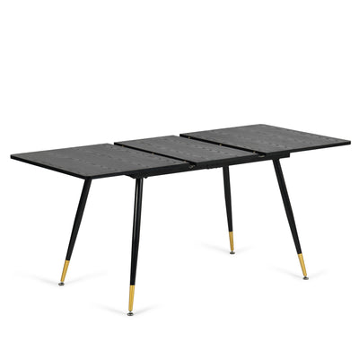 Rectangular extendable dining table black wood effect Scandinavian style gold dot legs 120-160 WHALEN DARK WOOD STRETCH TABLE BG