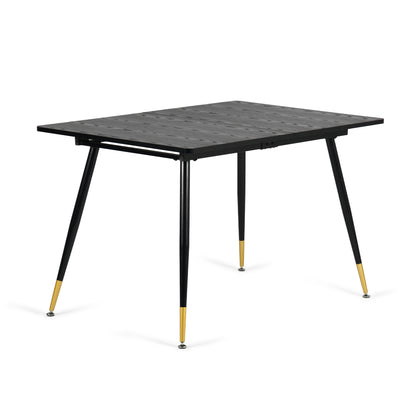 Rectangular extendable dining table black wood effect Scandinavian style gold dot legs 120-160 WHALEN DARK WOOD STRETCH TABLE BG