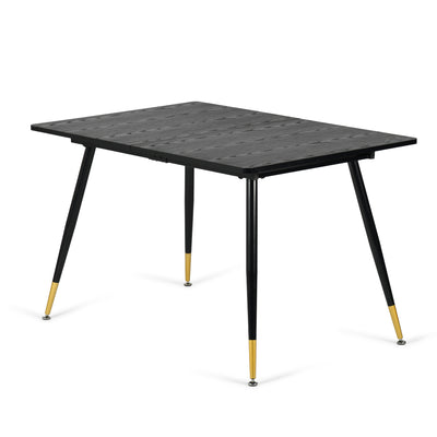 Rectangular extendable dining table black wood effect Scandinavian style gold dot legs 120-160 WHALEN DARK WOOD STRETCH TABLE BG
