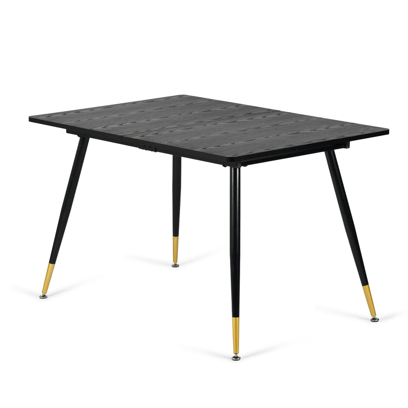 Rectangular extendable dining table black wood effect Scandinavian style gold dot legs 120-160 WHALEN DARK WOOD STRETCH TABLE BG