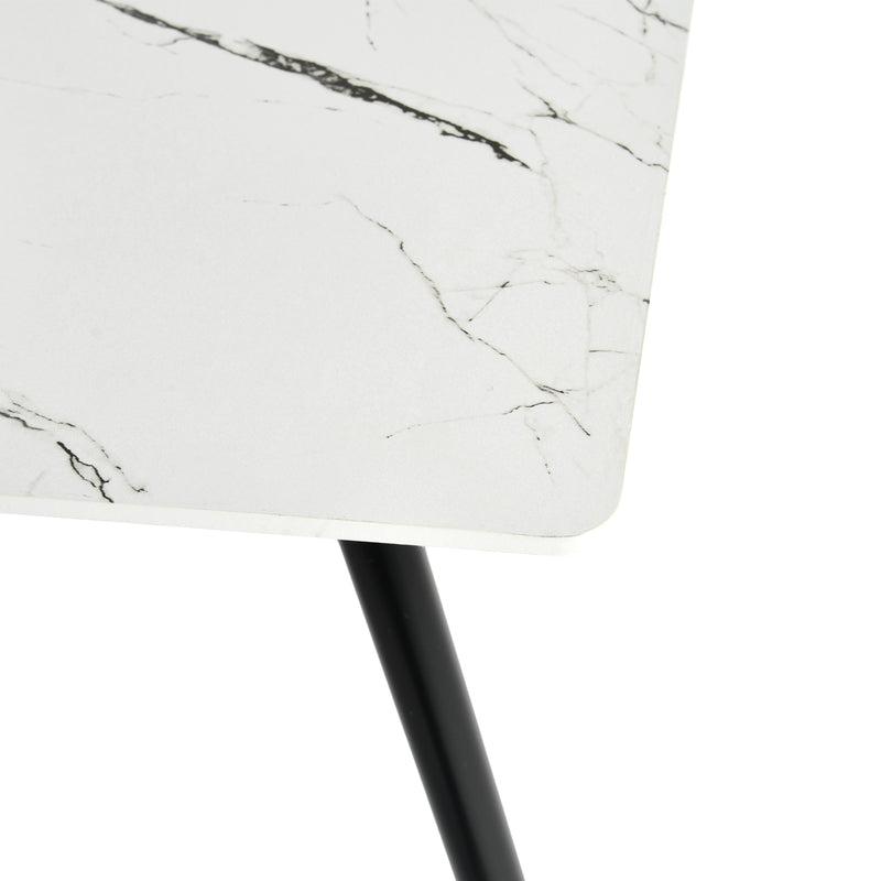 Rectangular dining table in white marble effect, Scandinavian style, gold dot legs 110x70cm WHALEN MARBLE TABLE BG