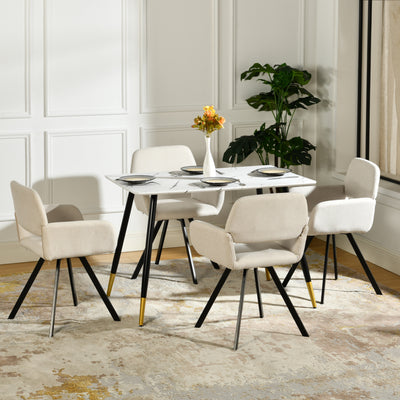 Rectangular dining table in white marble effect, Scandinavian style, gold dot legs 110x70cm WHALEN MARBLE TABLE BG