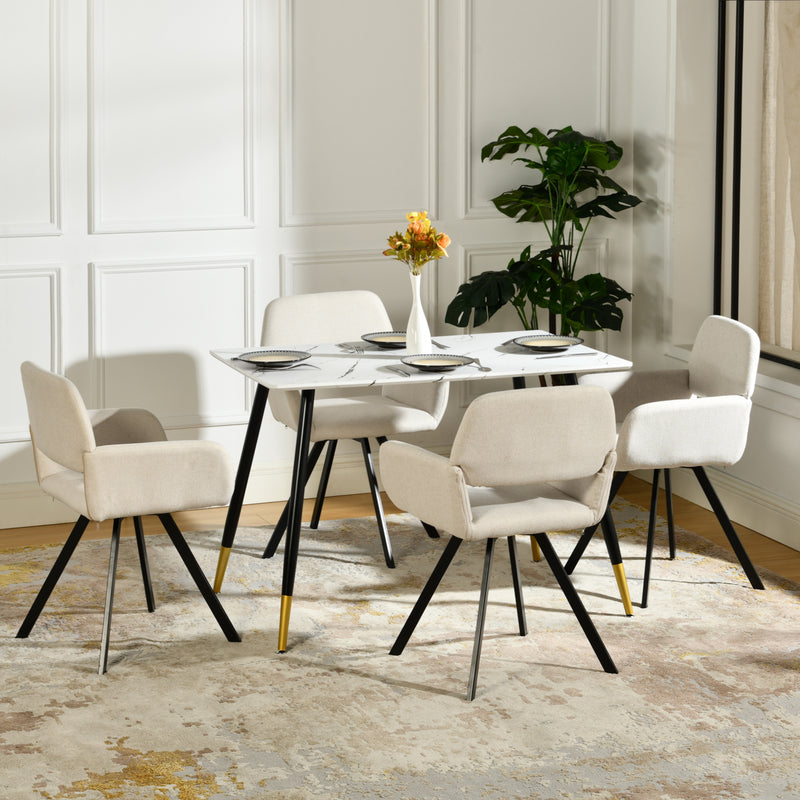 Rectangular dining table in white marble effect, Scandinavian style, gold dot legs 110x70cm WHALEN MARBLE TABLE BG