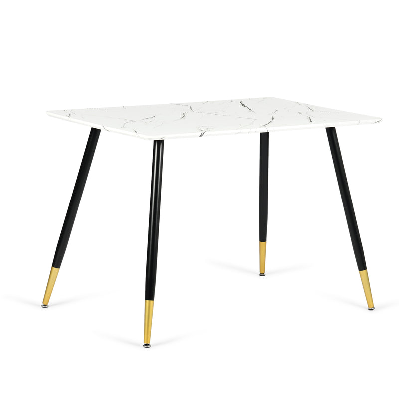 Rectangular dining table in white marble effect, Scandinavian style, gold dot legs 110x70cm WHALEN MARBLE TABLE BG
