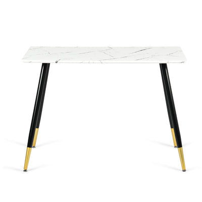 Rectangular dining table in white marble effect, Scandinavian style, gold dot legs 110x70cm WHALEN MARBLE TABLE BG