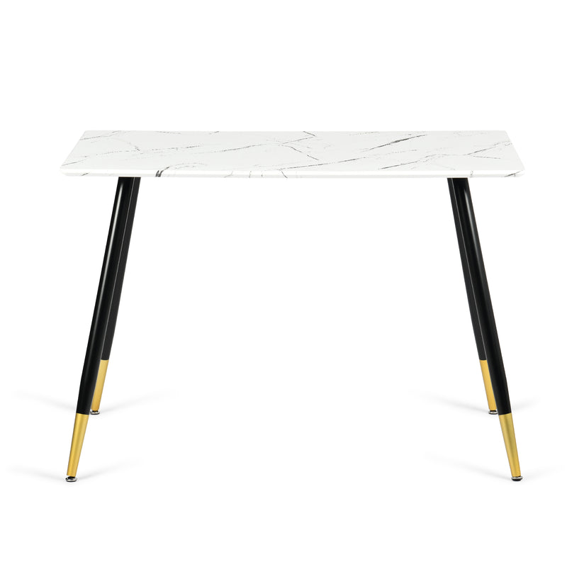 Rectangular dining table in white marble effect, Scandinavian style, gold dot legs 110x70cm WHALEN MARBLE TABLE BG