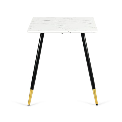 Rectangular dining table in white marble effect, Scandinavian style, gold dot legs 110x70cm WHALEN MARBLE TABLE BG
